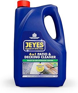 Jeyes 4 In 1 Patio & Decking Cleaner (4 Litre). Patio Cleaner Fluid for Paths, Drives, Decking & Fencing - Outdoor Disinfectant Liquid or Pressure Washer Detergent - Tackles Dirt, Algae & Stains