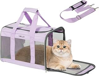 BELLA & PAL Cat Carrier, Foldable Pet Travel Carrier for Cats & Puppy, Airline Approved, Scratch-Resistant Mesh | Escape-Proof | Adjustable Shoulder Strap | Removable Mat, M (for Planes, Cars & Vets)