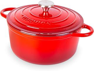Cast Iron Pot with Lid – Non-Stick Ovenproof Enamelled Casserole Pot, Oven Safe up to 500° F – Sturdy Dutch Oven Cookware – Red, 5-Quart, 24cm – by Nuovva