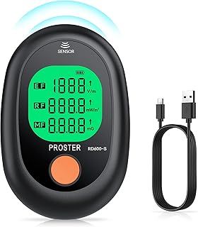 Proster Rechargeable EMF Meter - 3 in 1 Electromagnetic Field Radiation Detector for EF RF MF with 3-Colour Display Screen EMF Detector with Visual Alert for Home Inspections Ghost Hunting