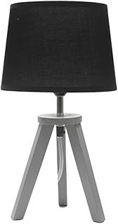 Grey Wood Tripod Table Lamp with Linen Tapered Lampshade Living Room Bedside Light | Table Lamps, Home Décor & Improvement Essential