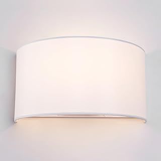 HARPER LIVING Wall Light with Switch, E27 ES Wall Wash Reading Lamp with White Semi-Circle Fabric Shade, Bedside Wall Sconce for Bedroom, Living Room, Hallway, Hotel