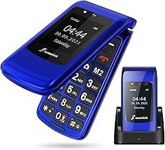 F2 Plus Big Button Mobile Phone for Elderly,Flip Phone,Loud Volume,SOS Emergency Button,Speed Dial,1000mAh Battery Capacity,Charging Dock,2.4"+1.77" Dual Screen,2G Dual SIM (Blue)