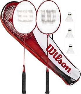 Wilson Fierce Red Adult Twin Badminton Racket, including 6 VICTOR Shuttlecocks & Carry Case