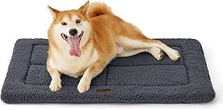 Bedsure Large Dog Bed Mat - Washable Fleece Foam Pet Bed Reversible Pet Mat, Large Dog Crate Mattress for Pets, 89x58cm, Dark Grey
