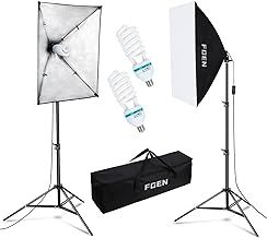 Softbox Lighting Kit,FGen 135W Softbox with 5500K Daylight Studio Light Bulbs Line Length 2.5m,Sturdy Tripod for Fashion Portrait,Product Shooting and Filming