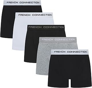 French Connection Mens Boxers – 5-Pack Gift Box, Premium Cotton Stretch Underwear, Breathable & Comfortable