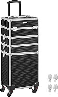 SONGMICS Makeup Trolley, Makeup Case on Wheels, 4-Tier Beauty Trolley, 34 x 24 x 79.3 cm, 360° Rotatable Castors, Lockable, Travel, Gift Idea, Ink Black JHZ015B01