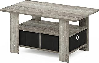 Furinno Andrey Coffee Table with Bin Drawer, French Oak/Black, 80 (W) x 39.6 (H) x 48.3 (D) cm