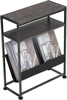Small End Table for Small Spaces - Slim Side Table with Magazine Holder,2 in 1 Design Narrow End Table Living Room,Skinny Bedroom Nightstand Thin Side Magazine Table (Grey)