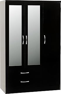 Seconique Nevada 3 Door 2 Drawer Wardrobe in Black Gloss