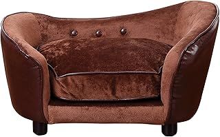 PawHut Luxury Pet Sofa Dog Bed Chair Puppy Cat Kitten Soft Mat Home Indoor Couch House w/ Cushion Coffee (Small)