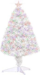 HOMCOM 2.5FT Prelit Artificial Tabletop Christmas Tree with Fibre Optics Holiday Home Xmas Decoration for Table and Desk, White