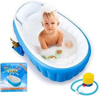 Baby Soft Foldable Travel Air Shower Bathtub, Children Inflatable Anti-Slippery Swimming Pool Basin Seat Baths Big Size(for 0-3 Years) + Air Pump
