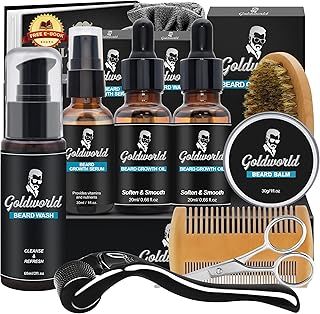 Beard Growth Grooming Care Kit for Men w/Derma Roller Hair Growth,Fathers Gifts Day Set for Dad Him Stocking Fillers Mens Boyfriend Husband w/Beard Oil,Beard Wash/Shampoo,Balm/Wax Comb Brush