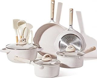 CAROTE Saucepan with Lid, Nonstick Sauce Pot for Induction, Gas and Electric Hobs, Small Cooking Pot with Pour Spout (18/20CM 2PCS)