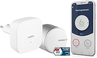 tedee Go Smart Lock, Smart Front Door Lock, Electronic Door Lock Turns Your Smartphone into a Key, for Euro Profile Cylinder, Silver (+ Bridge UK)