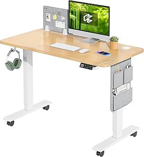 Electric Standing Desk Height Adjustable Standing Desk Sit Stand Desk Stand Up Desk with Headphone Hook 100 * 60cm Desktop for Home Office