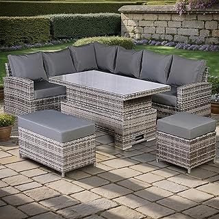 Harmony High Back Left Hand Corner Sofa Set with Rising Table in Grey, 9 seater rattan garden Garden furniture