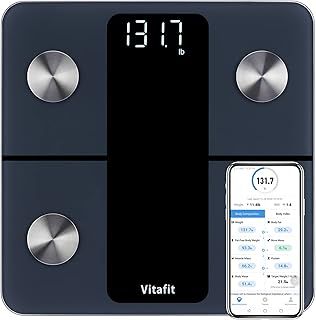Vitafit Smart Bathroom Scales for Body Weight, High Accuracy Assured by Weighing Scales Professional Factory SINCE 2001, App Sync 13 Body Composition including BMI, Body Fat and Muscle, 28st, Black