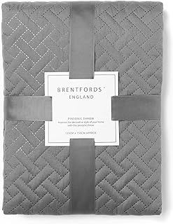 Brentfords Geometric Pinsonic Quilted Bedspread Throw Over Large Sofa Bed Cover Blanket Easy Care, Charcoal Grey - 200 x 240cm