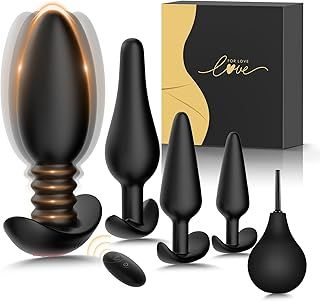 5Pcs Vibrating Butt Plug Sex Toys, Anal Plug with 10 Vibrating Modes, Douche Anal Toys Sex Toy Prostate Massager with Remote Control, Adult Toys Sex Toys4mens UK Vibrator Vibrators Dildo for Men Women