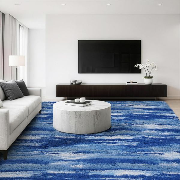 Jungsang Rugs Living Room 80x150cm Large Rug for Living Room, Machine Washable Non-Slip Carpet, Soft Fluffy Pile Area Rug for Bedroom Kids Room Nursery Home, Tie-Dyed Drak Blue