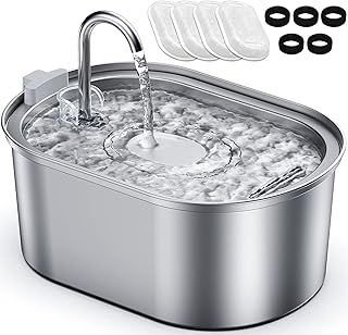 Petace Stainless Steel Cat Water Fountain, Pet Drinking Fountain with Quiet Pump, 3.2L Water Dispenser for Small Cats and Dogs, 4 Replacement Filters Included