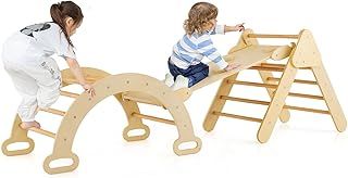 3 in 1 Kids Climbing Frame, Toddler Wooden Climbing Triangle Set with Reversible Ramp and Arch, Indoor Children Activity Climber Playground for Boys Girls