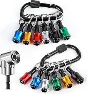 Valkynos 12Pcs Hex Shank Screwdriver Bit Holder with 105-Degree Right Angle Drill, 1/4 Inch Drill Bits Holder Keychain - Cool Gadgets for Men Dads