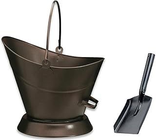 Heavy Duty Metal Fireside Waterloo Bucket Fireplace Hod Scuttle Coal Fuel Ash Wood Log Storage Option with Shovel and Poker (Bronze/Oxy Waterloo Bucket + Shovel)