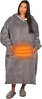 OHS Heated Hoodies Extra Long Grey, Electric Blanket Hoodie Oversized Heated Jumper Soft Sherpa Fluffy Christmas Gifts for Her, USB Powerbank Charging