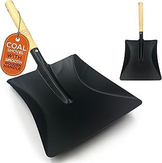 Strong Metal Coal Shovel Heavy Duty with Smooth Wooden Handle, Coal Bunker Ash Shovel Ideal for Fireplace Cleaning, Metal Shovel Compatible with Stiff or Soft Hand Brush for Ash, Coal, Home Fire Tools
