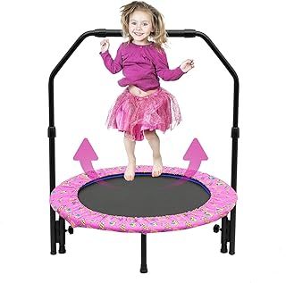 36'' Kids Trampoline Mini Trampoline Foldable Bungee Rebounder with Adjustable Foam Handrails and Safety Padded Protective Cover Practice Jumping Indoor/Outdoor for Toddler Boys Girls