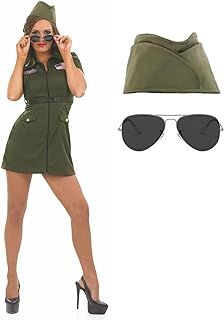 Fun Shack Womens Aviator Costume, Womens Pilot Costume, Military Costume Women, Womens Army Fancy Dress