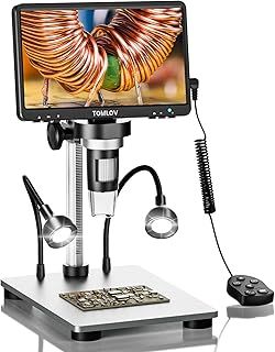 DM9 7" LCD Digital Microscope 1200X, 12MP Coin Magnification, 1080P HD Video Soldering USB Scope for Adult, with LED Light, Adjustable Metal Stand, PC/Windows/Mac Compatible, 32GB Card Included