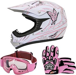 ZOR-X18 Butterfly L (53-54cm) Children Kids Motocross Dirt Bike Off Road Motorbike Helmet ECE 2206 & Gloves L(7cm) & Goggles