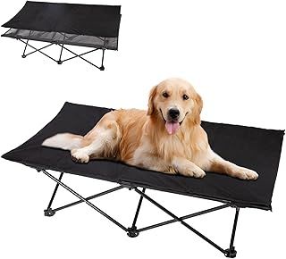 KingCamp Raised Elevated Dog Cooling Bed with Breathable Mesh & Suede Mat & No-Slip Feet, Folding Dog Cat Camping Travel Bed, for Garden Outdoor Indoor (Large)