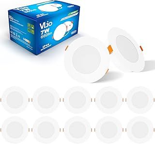 LED Recessed Ceiling Lights Ultra Slim 10 x 7W LED Downlights for Ceiling, 6000K Cool White, 660LM, 95-105mm Cutout, IP44 Round Spotlights for Bathroom Kitchen Living Room