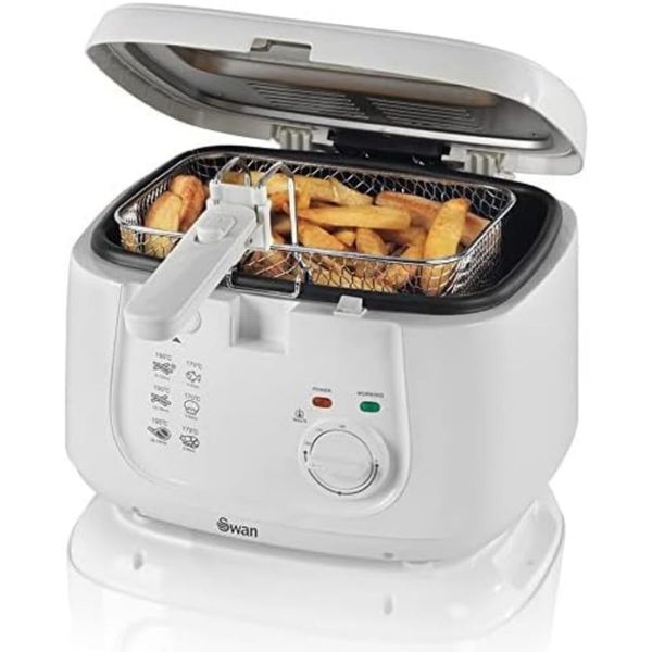 Swan 2.5 Litre Deep Fat Fryer with Viewing Window, Easy Clean, Adjustable temperature control, 1800 W, White, SD6080N