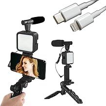 Grip Smartphone Vlogging kit, for Apple & Android, Includes USB-C & Apple standard cable, YouTube Starter Kit, Podcast Equipment, Tripod, Shotgun Mic, led Light, Phone Holder