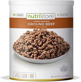 Nutristore Freeze Dried Ground Beef | Pre-Cooked Hamburger Meat for Backpacking, Camping, Meal Prep | Long Term Survival Emergency Food Supply | 25 Year Shelf Life | Bulk #10 Can | Made in USA