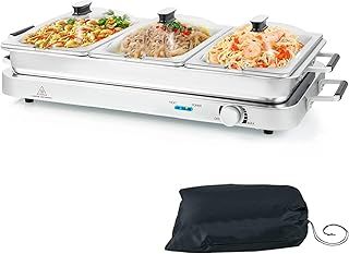 450W Electric Buffet Server, Stainless Steel Temperature Adjustable Food Warmer with 3x2.5L Removable Sections, Clear Lids, Handles & Spoon Slot, 2-in-1 Hot Plate Serving Tray for Party