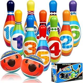 STAY GENT Kids Bowling Set Skittles Game 10 Pins and 2 Balls for Kids and Toddlers, Soft Bowling Set 10 Multi-Coloured Indoor Outdoor Educational Toys for Children 3+ Years Old