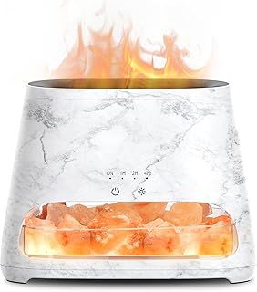 2-in-1 Ultrasonic Essential Oil Diffuser & Himalayan Salt Lamp, Aromatherapy Diffuser Cool Mist Humidifier with 3 Brightness, Salt Therapy Lamp, 100% Pure Himalayan Salt Rock, 150ml (Marble)