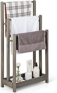Multigot 3-Tier Towel Rack, Freestanding Bathroom Towel Rail with Bottom Shelf and Anti-toppling Device, Modern Rust-Resistant Bathroom Organizer (Vintage Grey)