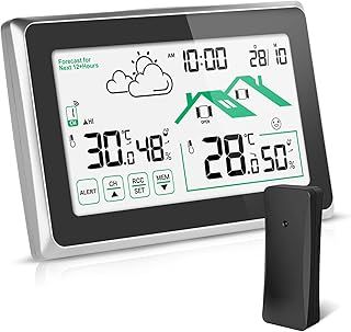 Weather Station, Weather Station with Outdoor Sensor Wireless UK, Digital Room Thermometer Hygrometer Indoor Outdoor, Large LCD Screen with Backlight 12/24H Automatic Time Weather Forecast
