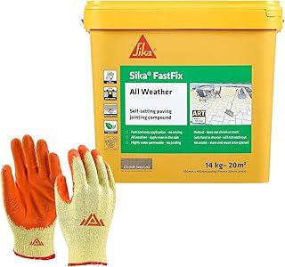 Sika Fast Fix All Weather-Ready to Use, Self-Setting Paving Jointing Compound for Any Weather, Suitable for Stones Setts, Paving Block and Footpaths 14kg - 20 sq.m with Free Gloves (Deep Grey)
