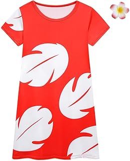 Lito Angels Hawaiian Fancy Dress Up Costume Summer Outfit with Flower Hair Clip for Kids Girls, Red