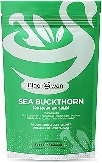 Black Swan Sea Buckthorn Capsules - 500mg Rich in Omega Fatty Acids Antioxidant Formula Immune System Skin Health Support Natural Supplement - 30 Capsules 1 Month Supply